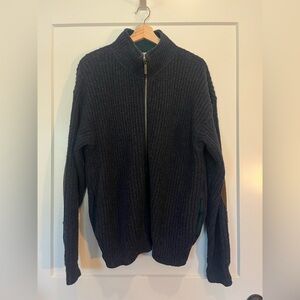 Vtg REI Wool Blend Cardigan Sweater Navy Elbow Patch Fisherman Preppy Cabin Sz M